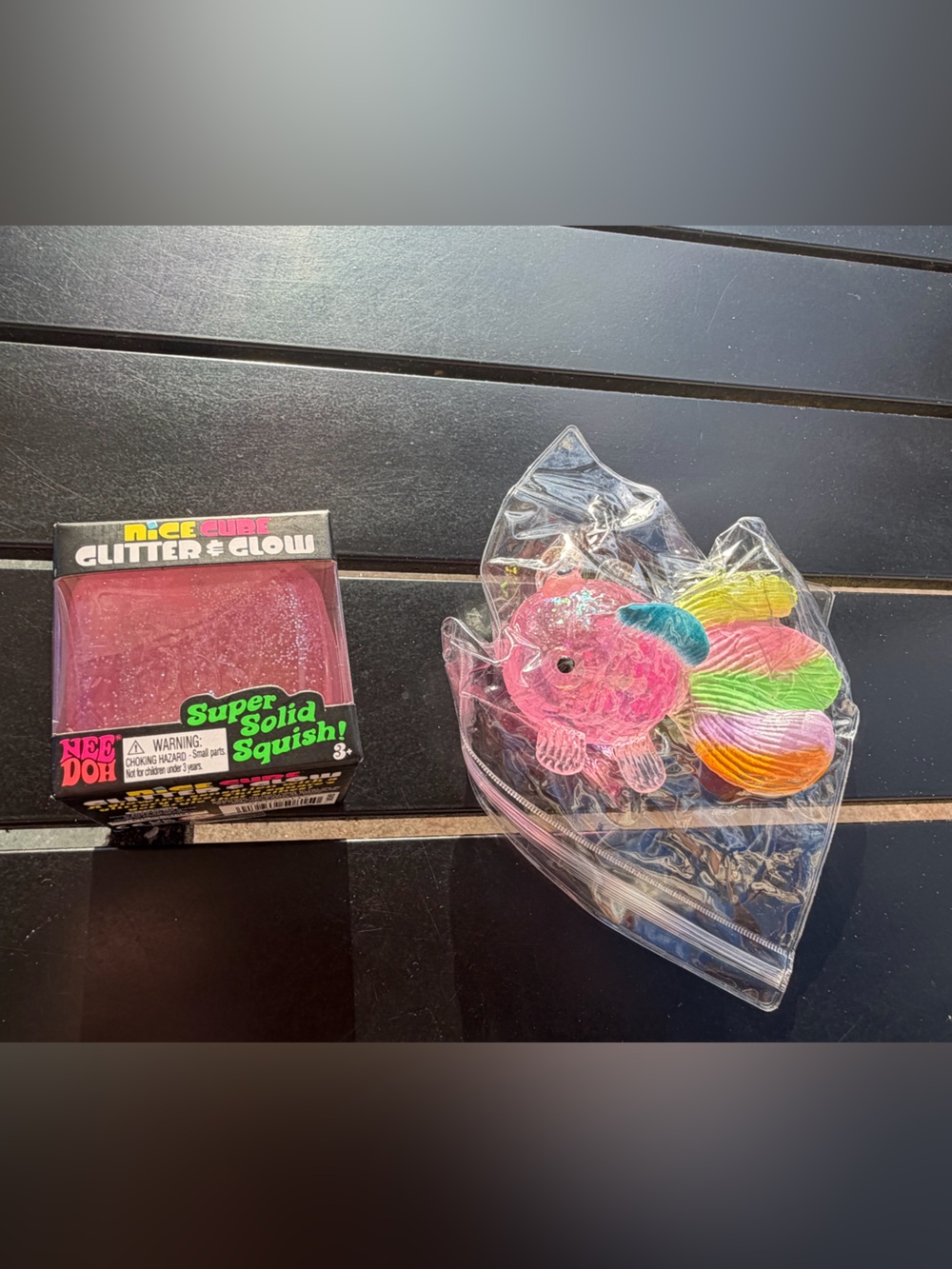 Pink Bundle-  Nee Doh Glitter & Glow Nice Cube + Rainbow Koi Fish Squishy